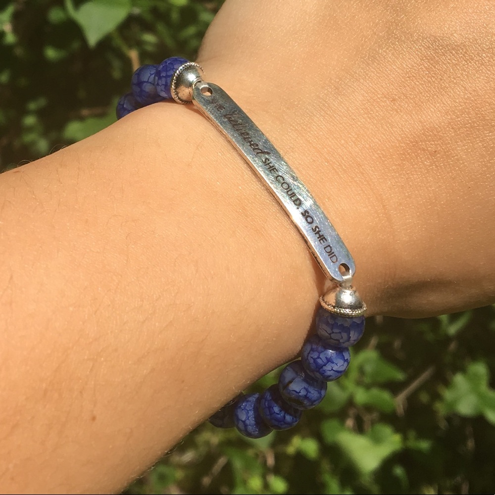Blue Inspirational Quote Bracelet Beaded